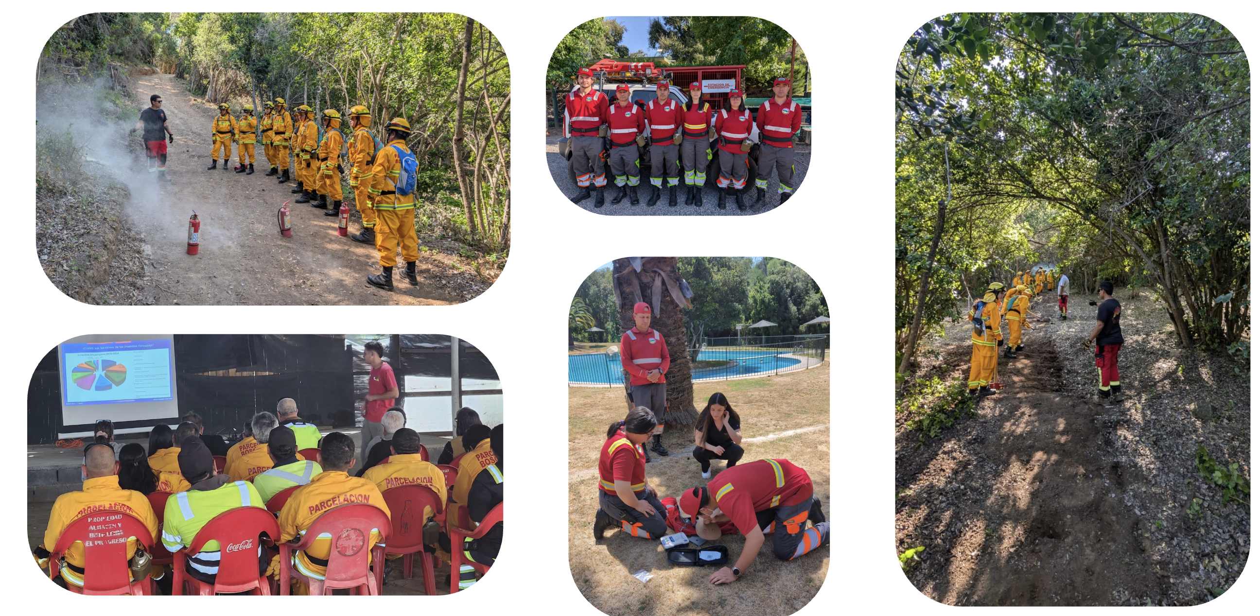 Collage con actividades de entrenamiento, capacitación y primeros auxilios en Aculeo